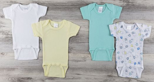 4 Pc Layette Baby Clothes Set (Color: White/Yellow/Aqua, size: medium)
