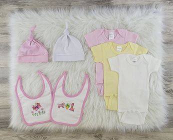 7 Pc Layette Baby Clothes Set (Color: Pink/Yellow/White, size: large)