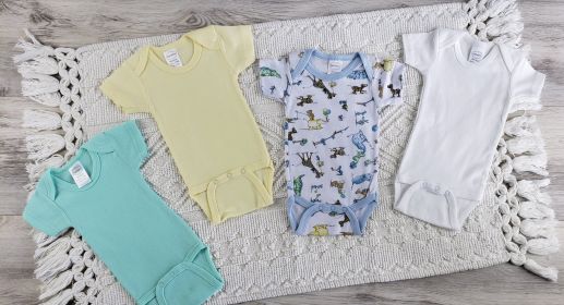 4 Pc Layette Baby Clothes Set (Color: Yellow/Aqua/White, size: medium)