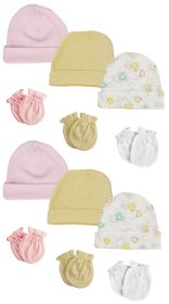Boys Girls Caps and Mittens (Pack of 12) (Color: White/Pink, size: Newborn)