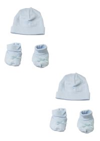 Preemie Cap and Bootie - 4 pc Set (Color: Blue, size: Preemie)