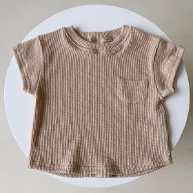 Children'S Clothing T-Shirt Summer Baby Clothes Solid Color Triangle Bag Fart Baby Romper-Loose Short-Sleeved Casual Children'S Pants (Option: Pink short sleeve-L)