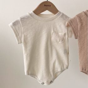 Children'S Clothing T-Shirt Summer Baby Clothes Solid Color Triangle Bag Fart Baby Romper-Loose Short-Sleeved Casual Children'S Pants (Option: Beige Romper-XL)