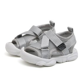 Girls' Solid Color Velcro Korean Style Sandals (Option: Grey-18)