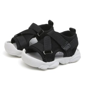 Girls' Solid Color Velcro Korean Style Sandals (Option: Black-21)