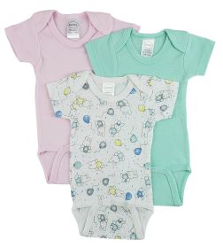 Short Sleeve One Piece 3 Pack (Color: White, size: Newborn)