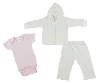 Infant Sweatshirt, Onezie and Pants - 3 pc Set (Color: Pink/White, size: Newborn)
