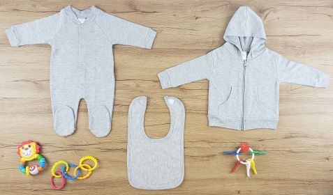 3 Pc Layette Baby Clothes Set (Color: Heather Grey, size: small)