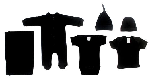 Black 6 Piece Layette Set (Color: black, size: small)