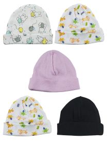 Girls Baby Cap (Pack of 5) (Color: Black/Prints/Pink, size: One Size)