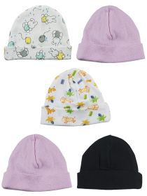 Girls Baby Cap (Pack of 5) (Color: Black/Prints/Pink, size: One Size)