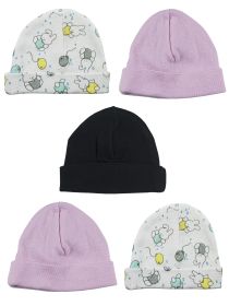 Girls Baby Cap (Pack of 5) (Color: Black/Prints/Pink, size: One Size)