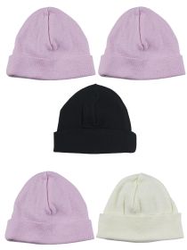 Girls Baby Cap (Pack of 5) (Color: Pink/Black/Yellow, size: One Size)