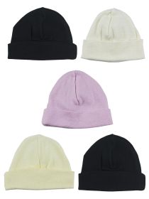 Girls Baby Cap (Pack of 5) (Color: Pink/Black/Yellow, size: One Size)