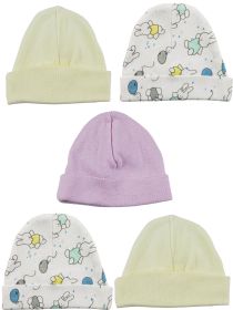 Girls Baby Cap (Pack of 5) (Color: Pink/Yellow/Print, size: One Size)
