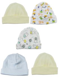 Boys Baby Caps (Pack of 5) (Color: Blue/Yellow/Print, size: One Size)