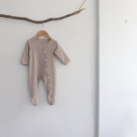 Single-breasted Striped Socks Climbing Suit (Option: Light Brown-90cm)